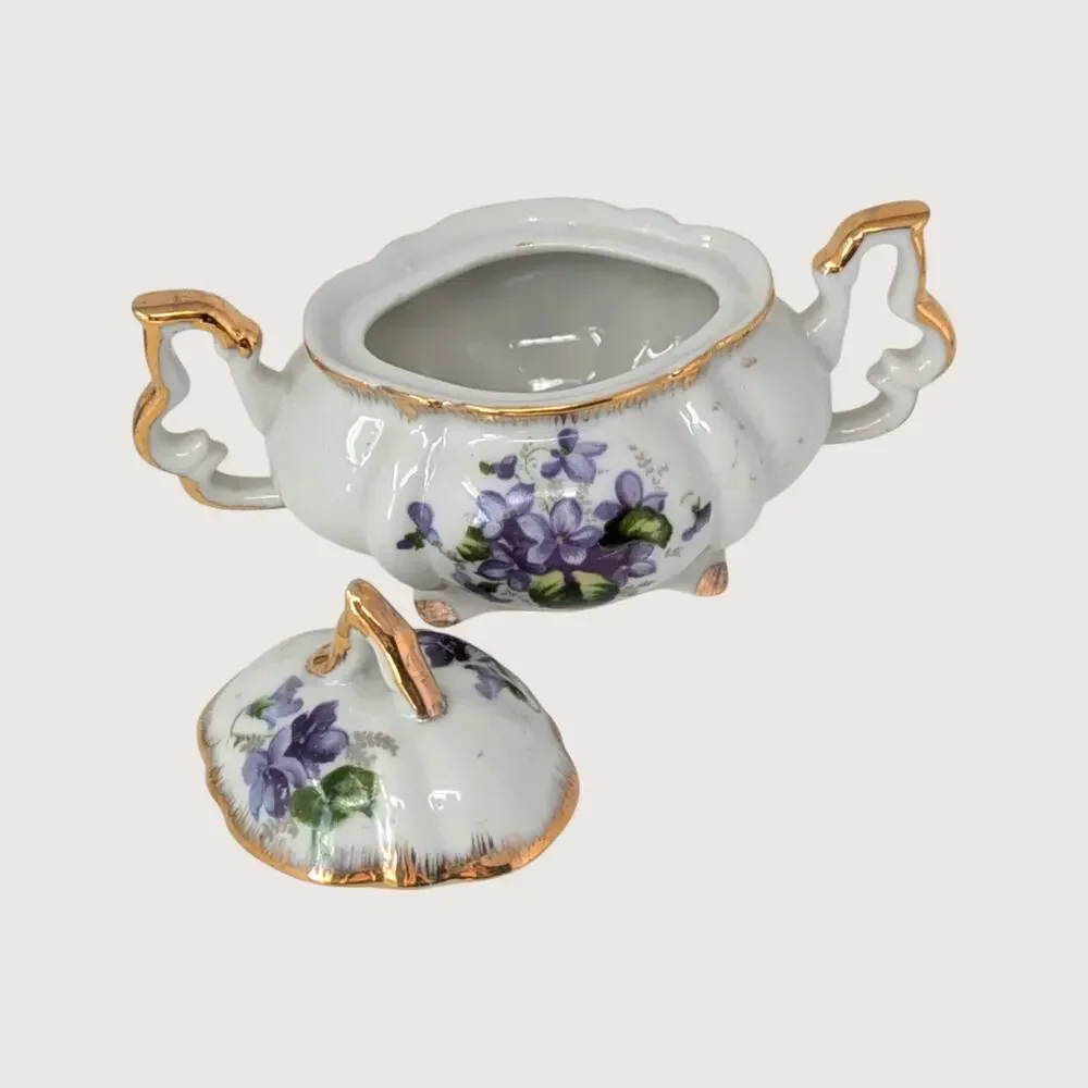 1950s Napco Porcelain Violet Cream and Sugar Set